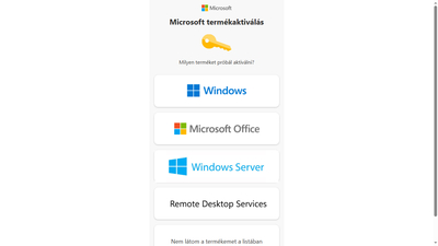 Microsoft termékválasztó ablak: Microsoft Office opció kiválasztása